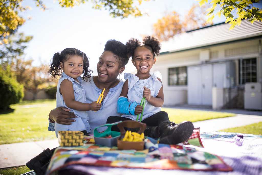 Picnic with two children and an adult